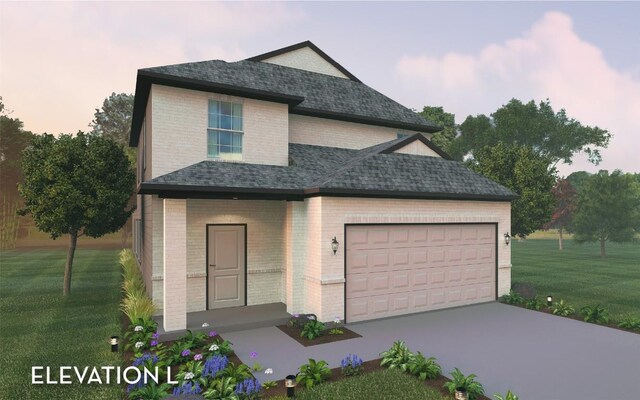 view of front of home featuring a garage and a front yard