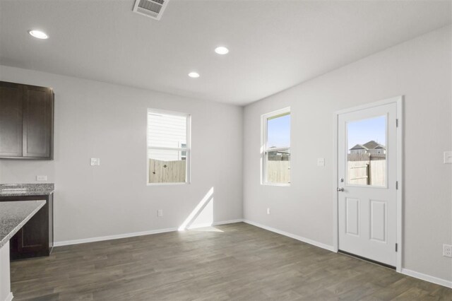 interior space featuring plenty of natural light and dark hardwood / wood-style flooring