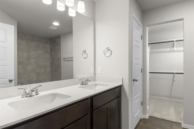 bathroom featuring hardwood / wood-style floors and vanity