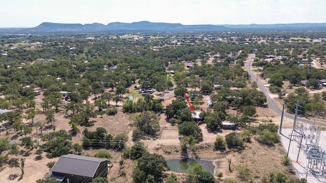 birds eye view of property featuring a mountain view