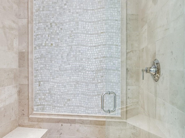 bathroom with a shower stall