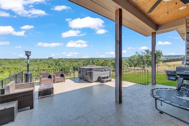 view of patio featuring a hot tub