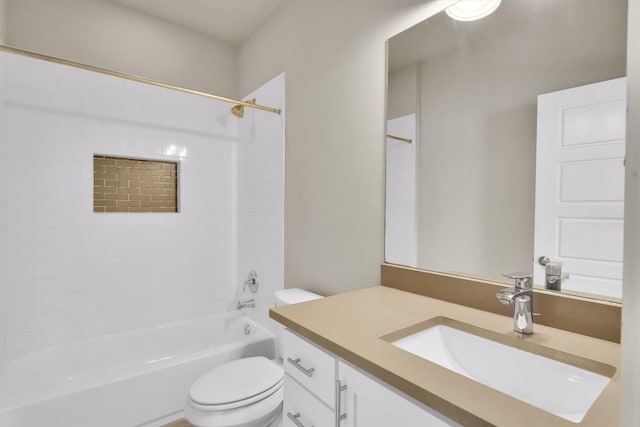 full bathroom with shower / bathtub combination, toilet, and vanity