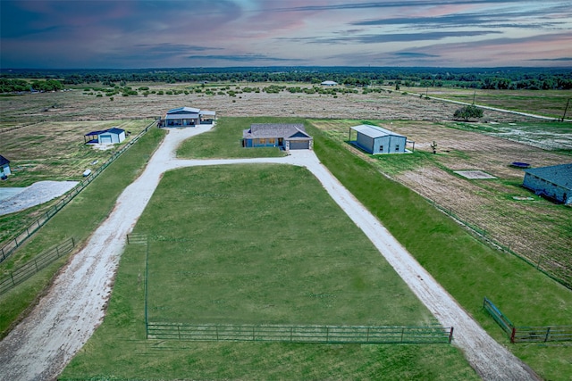 aerial view at dusk with a rural view