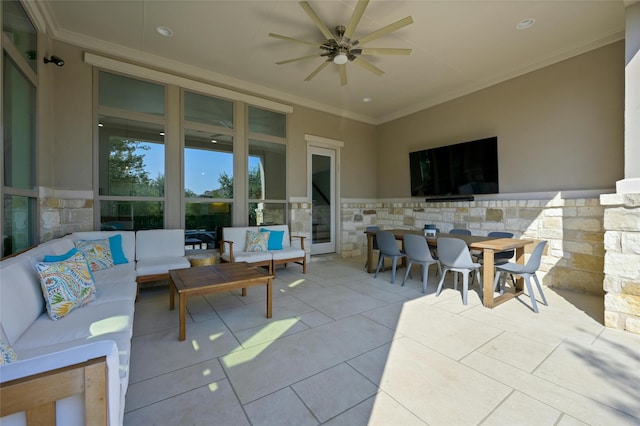 view of patio with ceiling fan and an outdoor hangout area