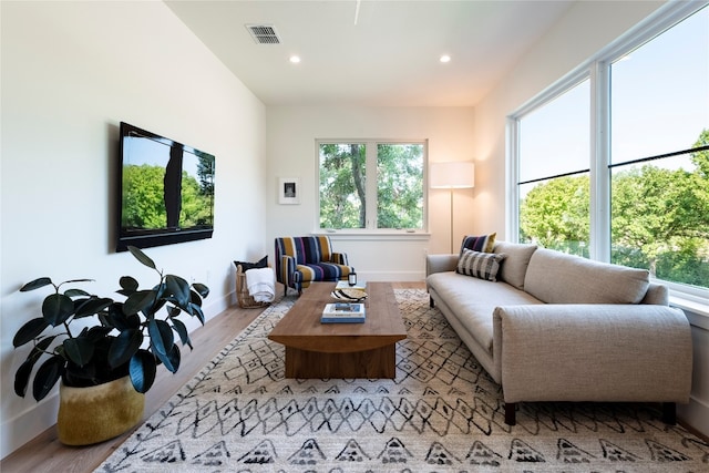 living room with light wood-type flooring