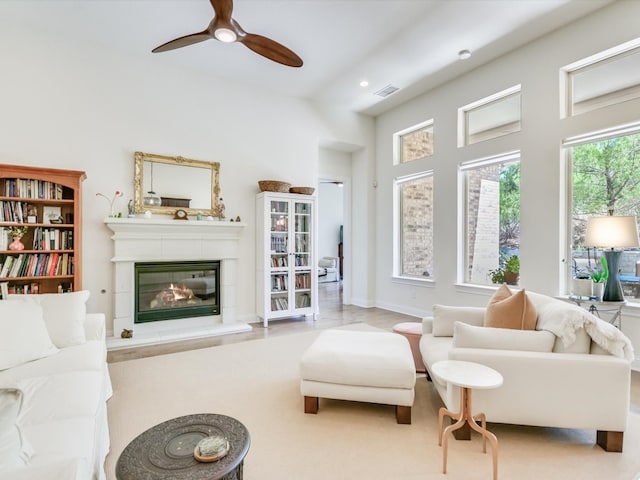 living room with ceiling fan