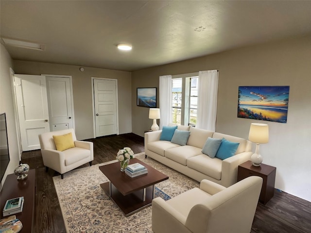 living room with dark wood-type flooring