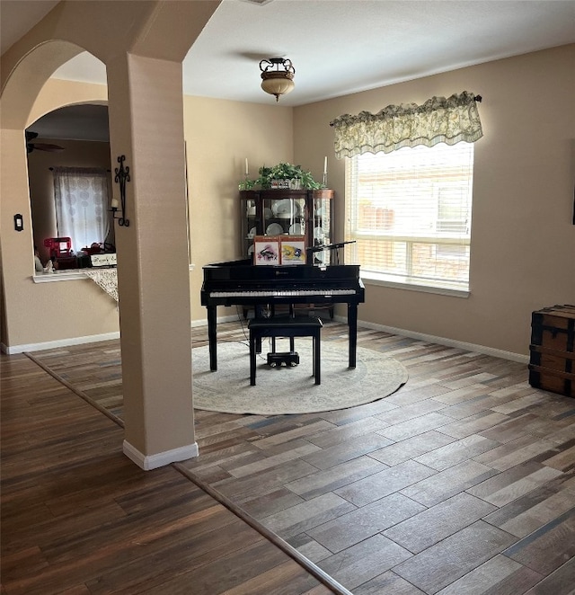 office featuring ceiling fan and dark hardwood / wood-style floors