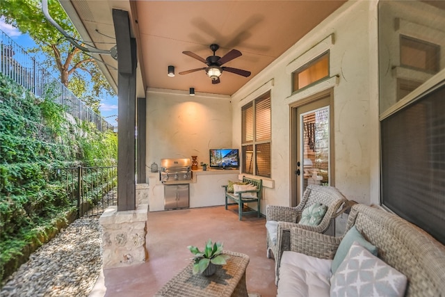 view of patio featuring ceiling fan and area for grilling