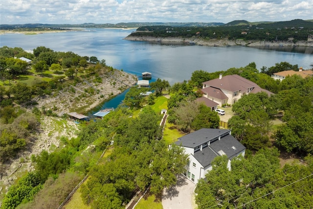 aerial view featuring a water view