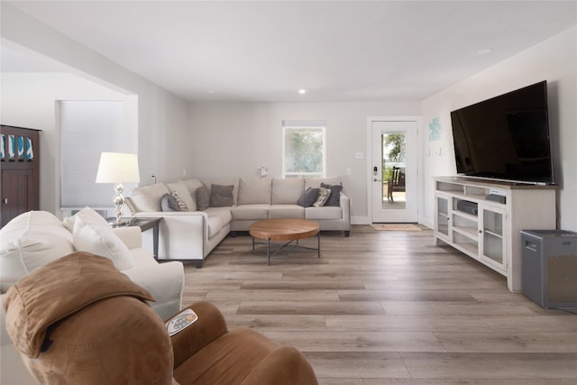 living room featuring light wood-type flooring