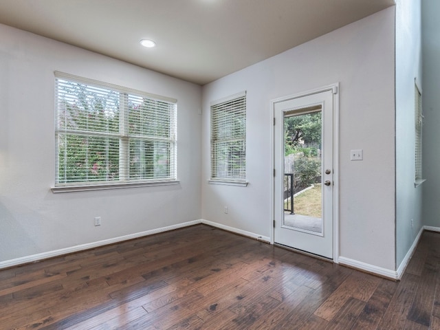 doorway with dark hardwood / wood-style flooring and a healthy amount of sunlight