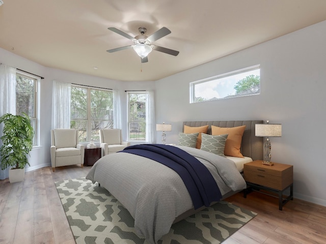 bedroom featuring ceiling fan and light hardwood / wood-style floors