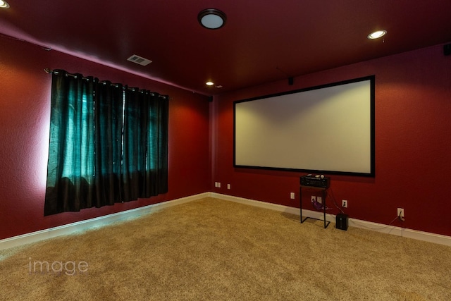 home theater with carpet