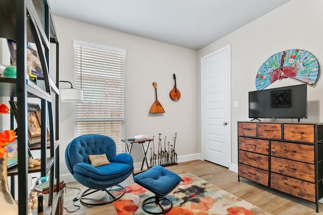 living area with light hardwood / wood-style flooring