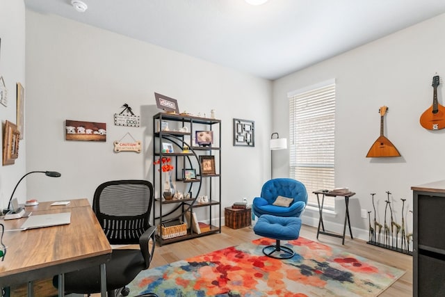 office area featuring light hardwood / wood-style floors