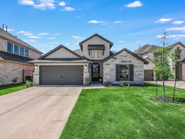 view of front facade with a front lawn and a garage