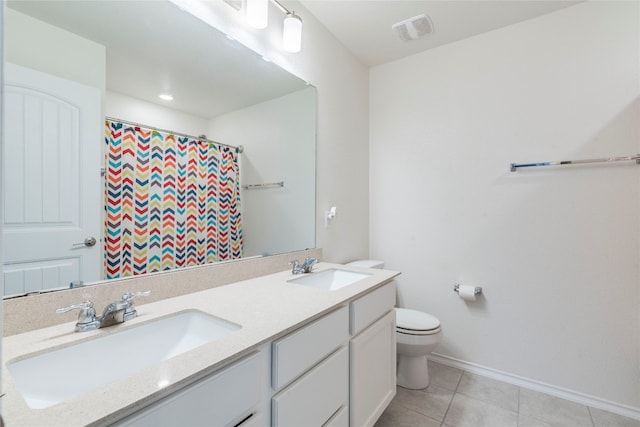 bathroom featuring vanity, toilet, and tile patterned floors