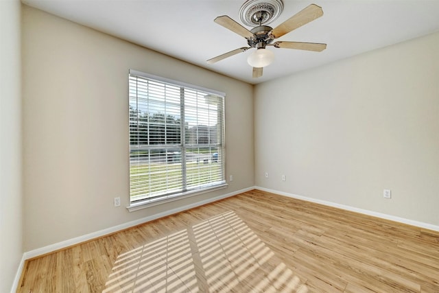 empty room featuring ceiling fan and light wood-type flooring