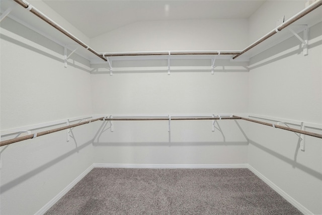 walk in closet with carpet flooring and vaulted ceiling