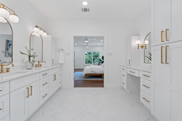 bathroom with vanity and wood-type flooring