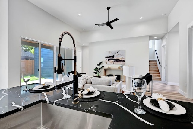 living room featuring ceiling fan