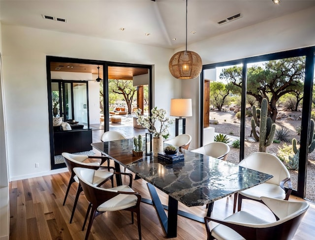 dining room with plenty of natural light and hardwood / wood-style flooring