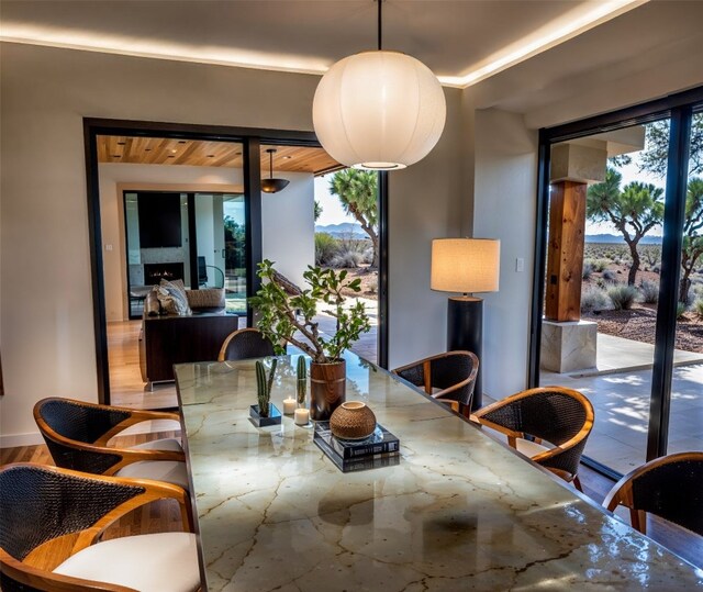 dining space with hardwood / wood-style flooring