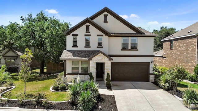 view of front facade featuring a front lawn and a garage