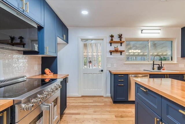 kitchen featuring wood counters, plenty of natural light, sink, and appliances with stainless steel finishes