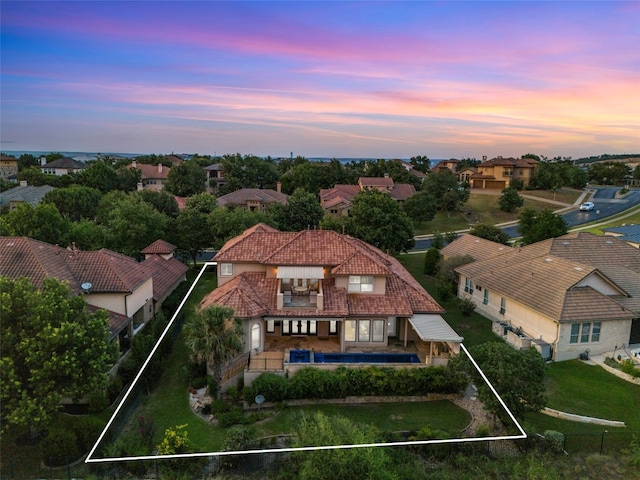 view of aerial view at dusk