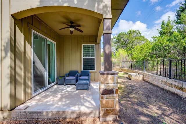 view of patio / terrace featuring ceiling fan