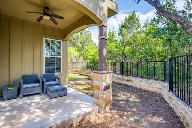 view of patio / terrace featuring ceiling fan