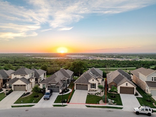 view of aerial view at dusk