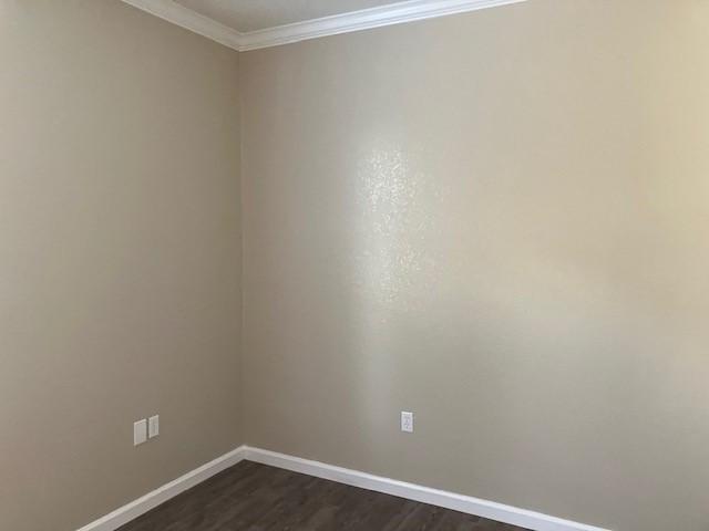 empty room featuring crown molding and wood-type flooring