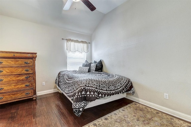 1102 Canyon Maple Rd, Pflugerville, TX 78660 - bedroom featuring lofted ceiling, dark wood-style flooring, baseboards, and ceiling fan