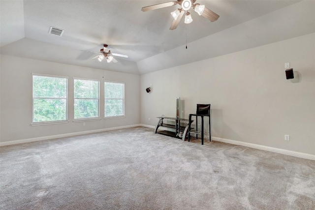 1102 Canyon Maple Rd, Pflugerville, TX 78660 - sitting room featuring ceiling fan, carpet, baseboards, and vaulted ceiling