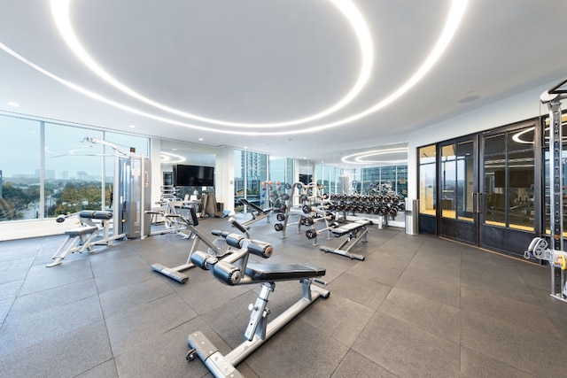 exercise room with plenty of natural light and expansive windows