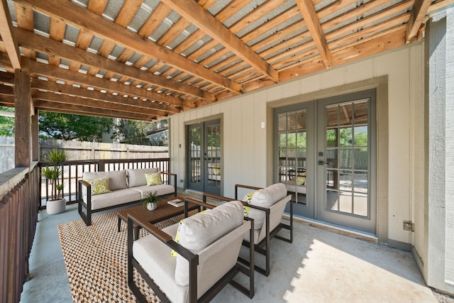 view of patio with french doors and an outdoor living space