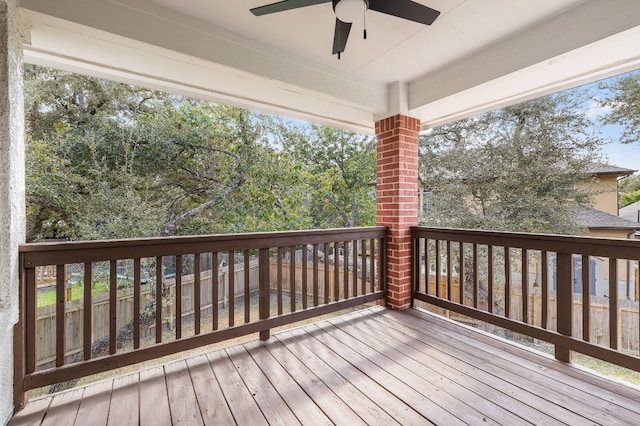 wooden deck with ceiling fan