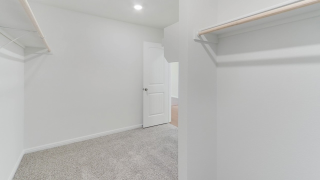 walk in closet with light colored carpet