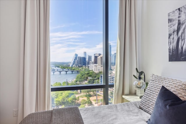 bedroom with a water view