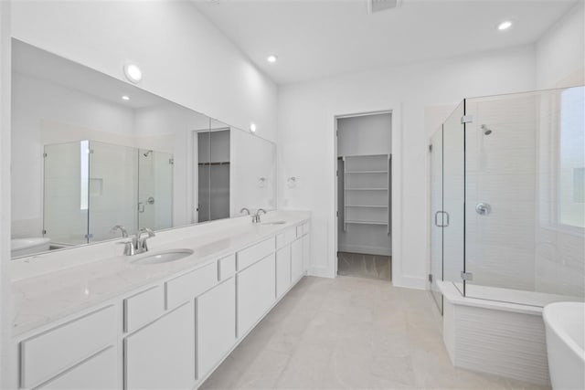 bathroom with vanity and walk in shower