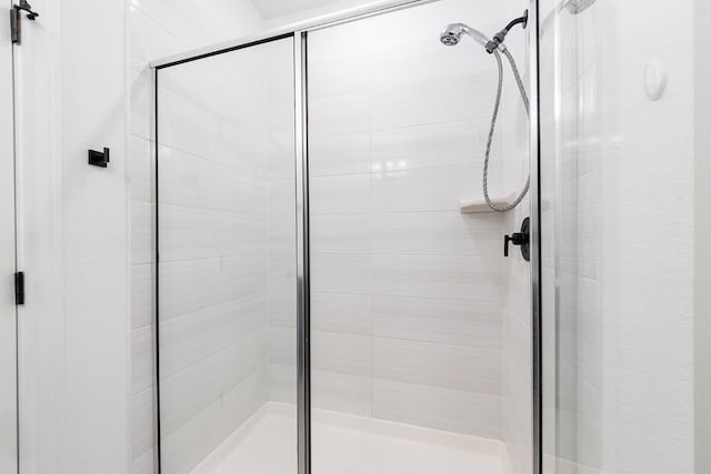 bathroom featuring a shower with shower door