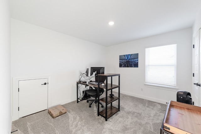 view of carpeted home office