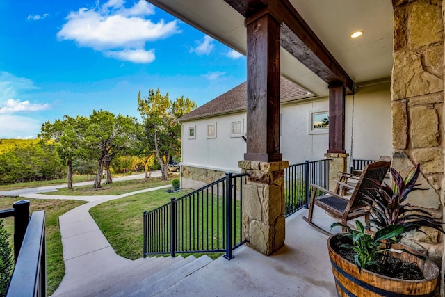 238 Landons Way, Georgetown, TX 78633 - covered porch featuring a yard
