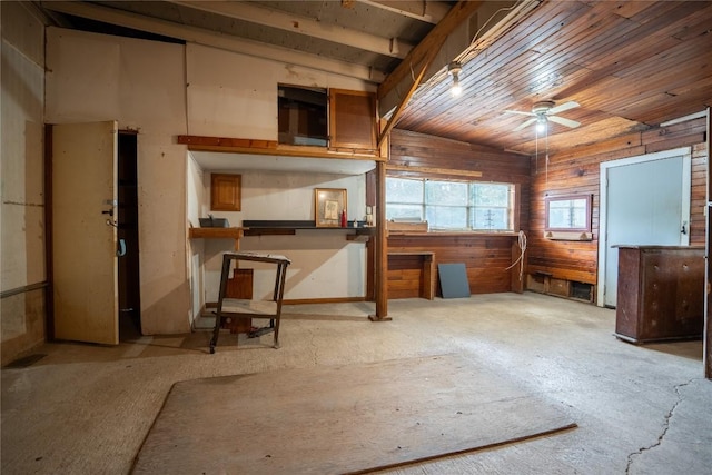 1816 Davis St, Taylor, TX 76574 - miscellaneous room featuring wood ceiling, a ceiling fan, wooden walls, and vaulted ceiling