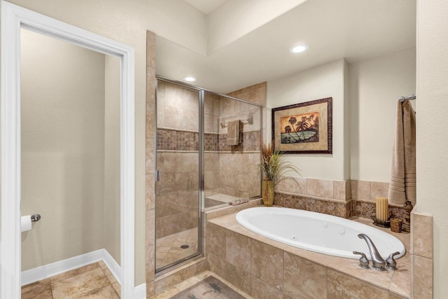 bathroom featuring plus walk in shower