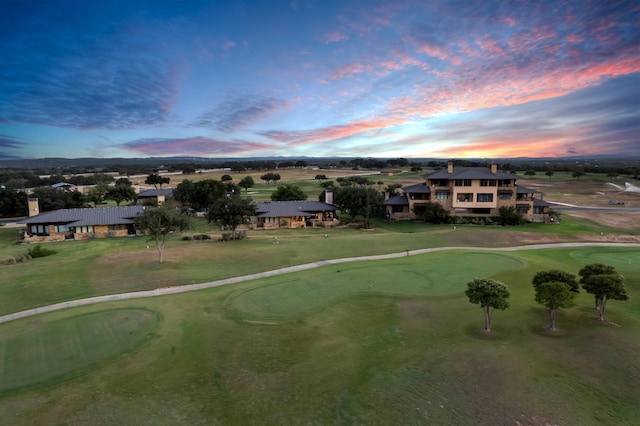 view of aerial view at dusk